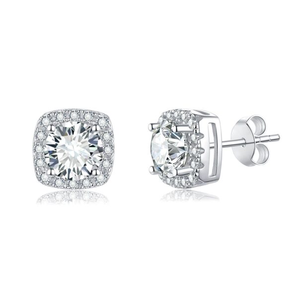 Sterling Silver Luxury Square-Clad Moissanite Silver Stud Earrings