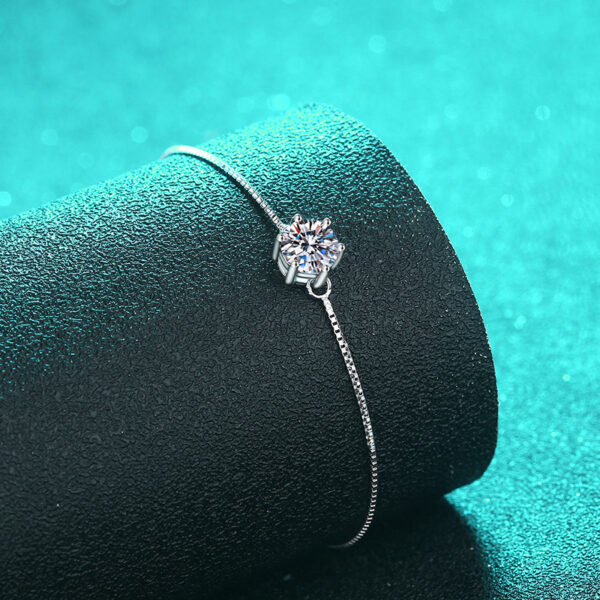 Geometric Moissanite Solitaire Sterling Silver Bracelet - Image 3
