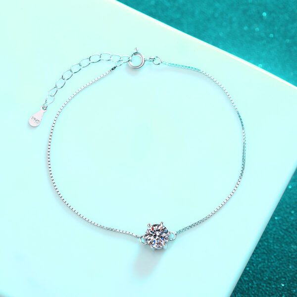 Geometric Moissanite Solitaire Sterling Silver Bracelet - Image 6