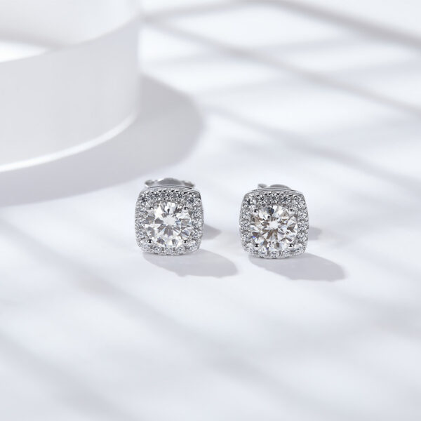 Sterling Silver Luxury Square-Clad Moissanite Silver Stud Earrings - Image 3