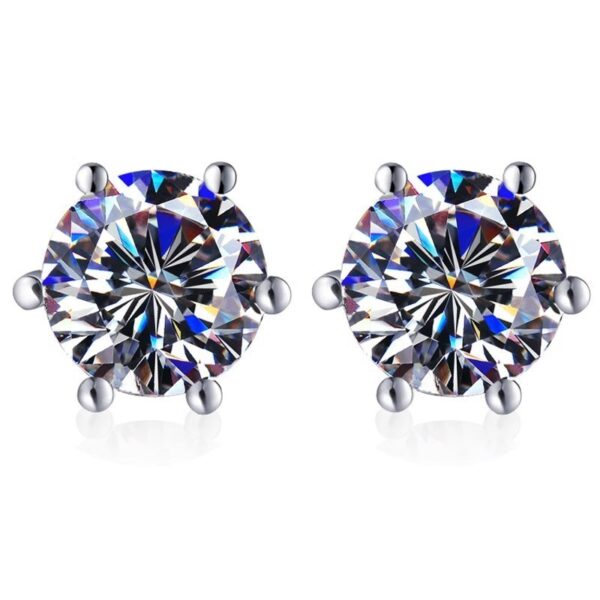 Moissanite Crown Classic Six-Prong Sterling Silver Stud Earrings - Image 3