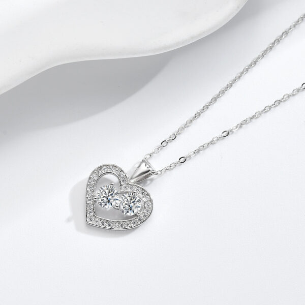 Sterling Silver Heart Classic Diamond Pendant Clavicle Necklace - Image 2