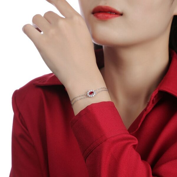 Sterling Silver Red Heart Bracelet Cultivated Ruby Bracelet - Image 5