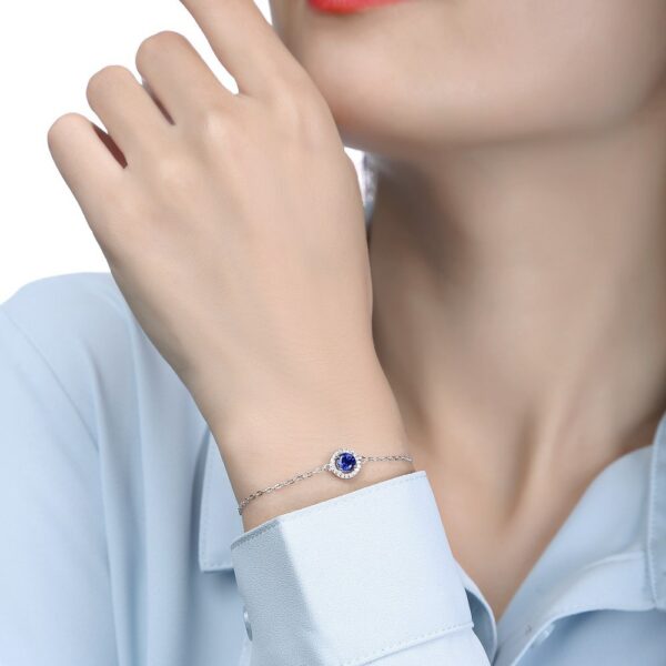 Silver-plated white gold bracelet with sapphire and moissanite - Image 5
