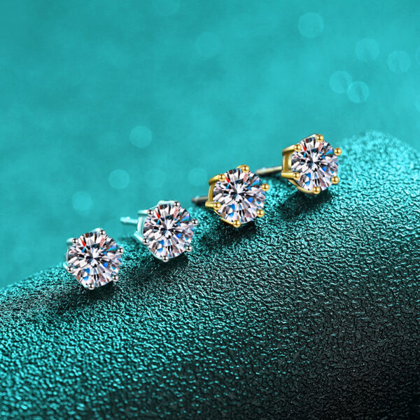 Moissanite Crown Classic Six-Prong Sterling Silver Stud Earrings - Image 2