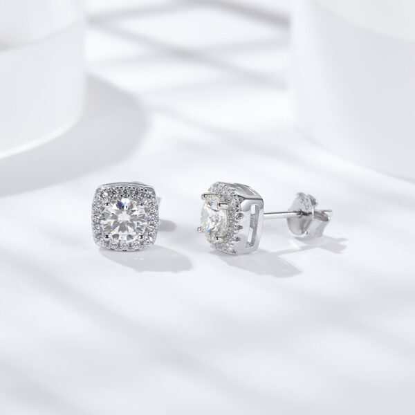 Sterling Silver Luxury Square-Clad Moissanite Silver Stud Earrings - Image 5