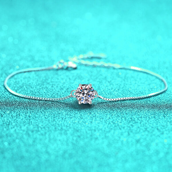 Geometric Moissanite Solitaire Sterling Silver Bracelet