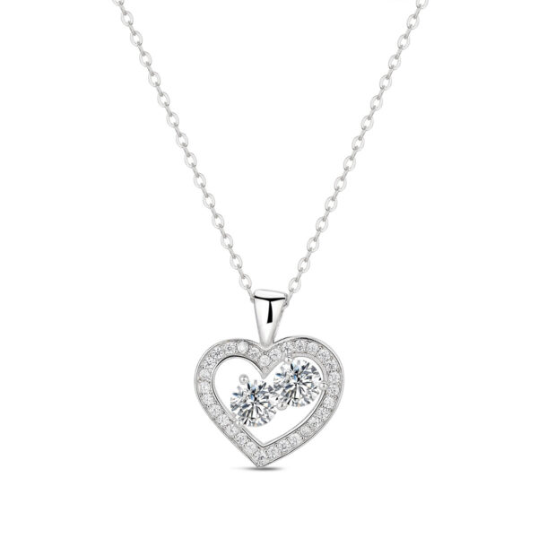 Sterling Silver Heart Classic Diamond Pendant Clavicle Necklace - Image 5