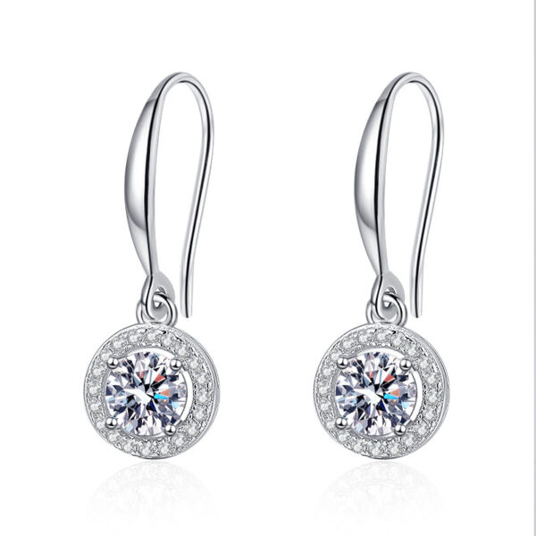 Silver earrings, moissanite ear hooks, women's moissanite earrings