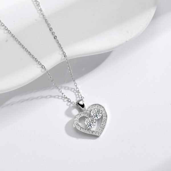 Sterling Silver Heart Classic Diamond Pendant Clavicle Necklace - Image 3