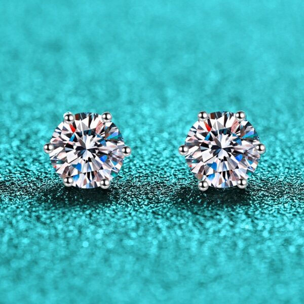 Moissanite Crown Classic Six-Prong Sterling Silver Stud Earrings