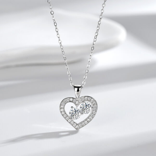 Sterling Silver Heart Classic Diamond Pendant Clavicle Necklace
