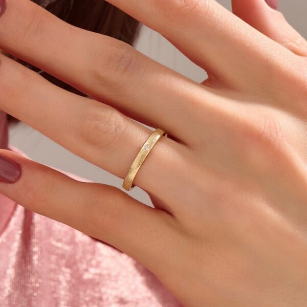 Red Elk Sterling Silver Brushed Micro-Inlaid Ring - Image 5