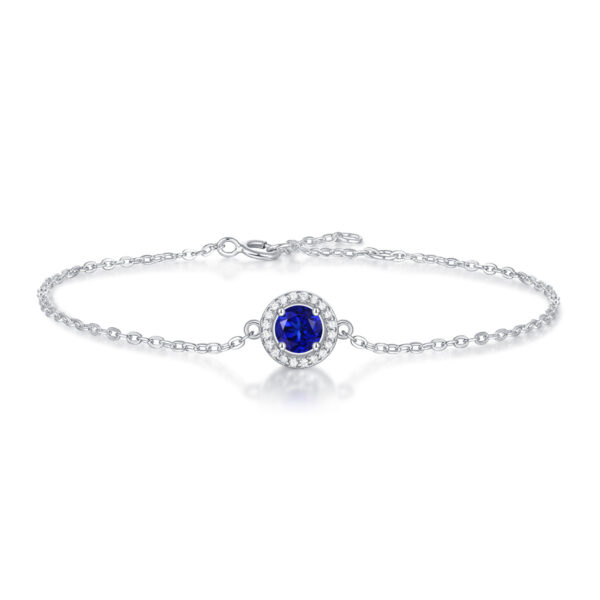 Silver-plated white gold bracelet with sapphire and moissanite